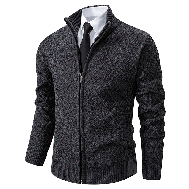Fashion Sweaters Men Fleece Lined Cardigan Jacket Plaid Retro Sweaters Coat Zipper Up Knit Cardigans Thick Male Outerwear