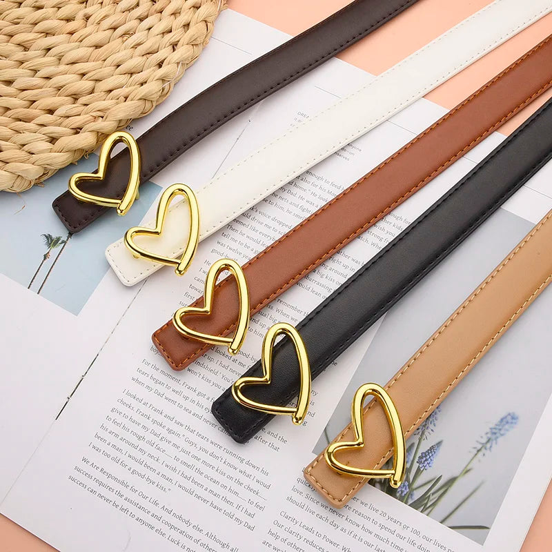 1pcs Women's Belt Fashionable Heart-Shaped Buckle Belt High-End Pu Leather Thin Belt Casual Versatile Trend Jeans Ladies Belt