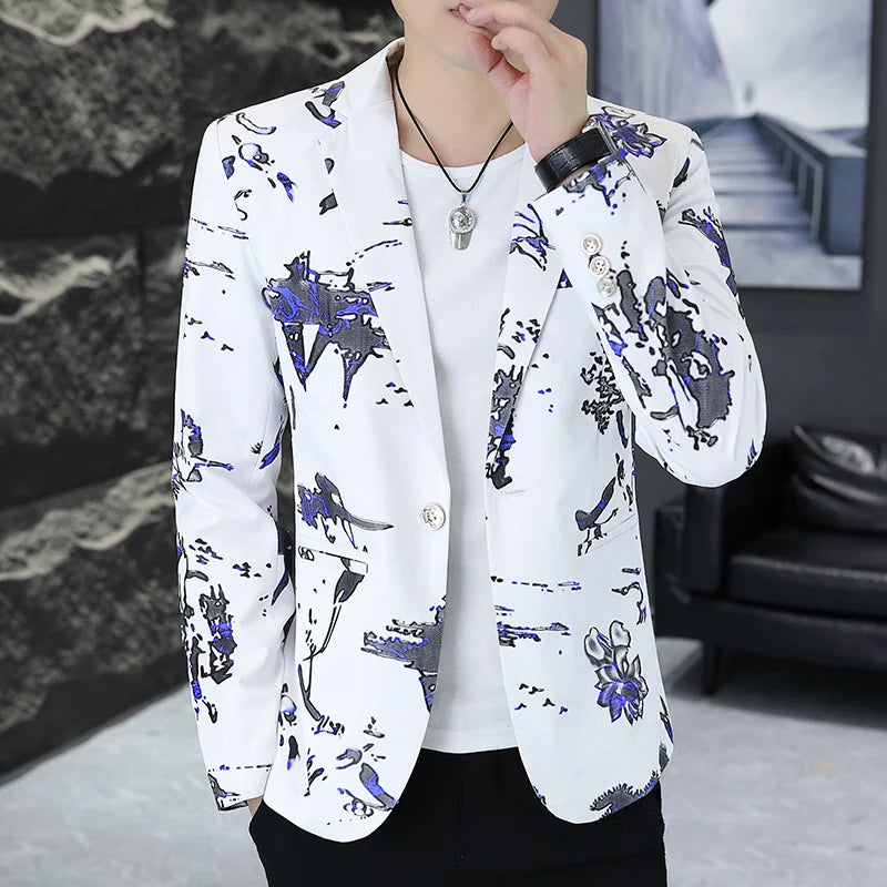 Spring and autumn small suit Korean-style slimming non-mainstream individual coat, youth individual printed small suit trendy to