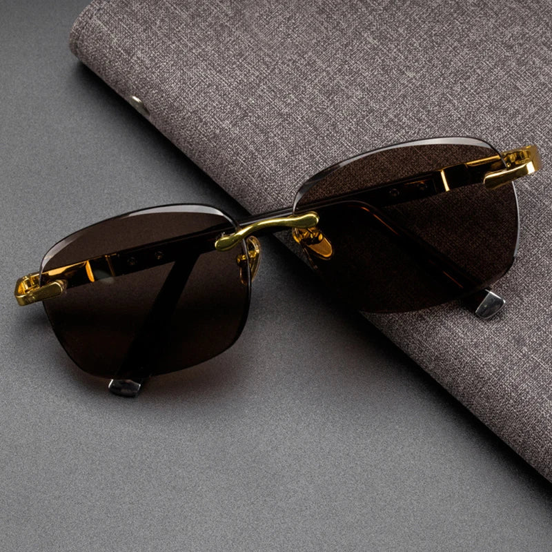 Rimless Glass Sunglasses Man Natural Crystal Sunglasses Mineral Lens Woman Luxury Brand Vintage Acetate Frame Anti Scratch