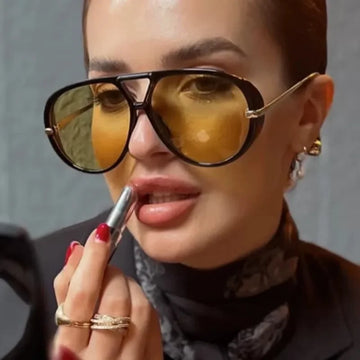 Vintage Oversized Square Sunglasses - Big Frame Retro Shades, Black/Yellow