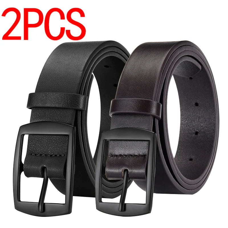2pcs New Men's Metal Buckle Belt, A Simple And Stylish Decorative Belt, Paired With Jeans, Is The Best Choice For Gift Giving
