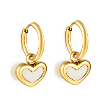 Minimalist Heart-shaped Pendant White Pearl Earrings for Girls Niche Jewelry High-end INS Fashion Stainless Steel Party Earrings