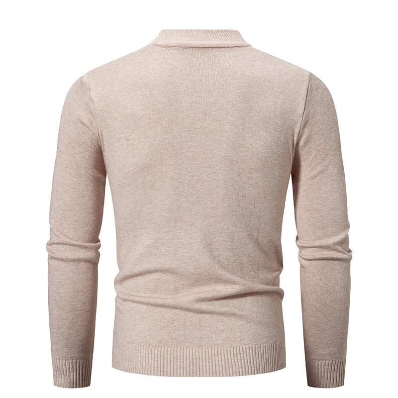 Autumn New Sweater Men's Half High Neck Basic Solid Color Casual Versatile Round Neck Knit with Slim Fit Elastic Sweater Inside