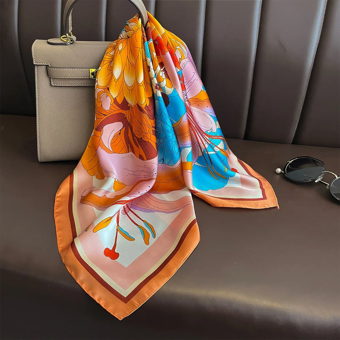 New Floral Print Neck Scarfs Women Elegantly Square Silk Scarf Fashion Hijab Female Neckerchief Summer Shawls Bag Ribbon Foulard