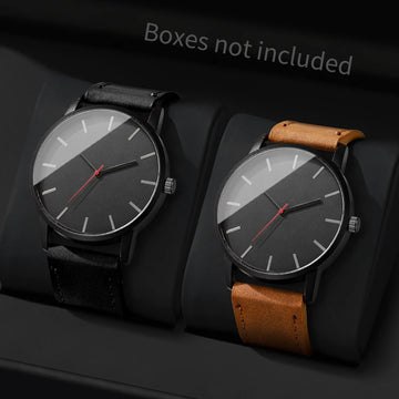 2PCS/Set Men Business Watches Fashion Ultra-thin Dial Leather Band Quartz Watch Simple Clock for Men Reloj Hombre（Without Box）