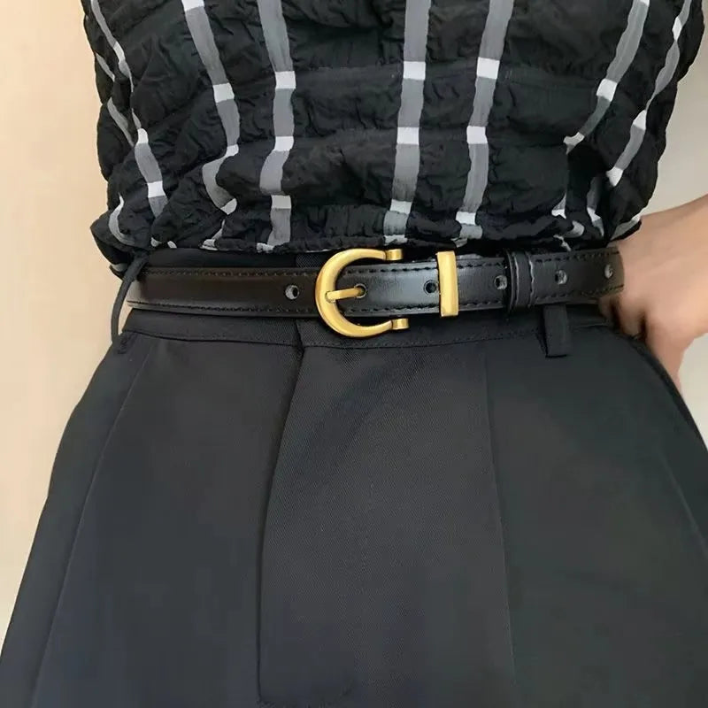Women's Belt Fashion Retro Simple Metal Pin Buckle Belt Genuine Luxury Belt Ladies Slim Waist Belts,Pair With Jeans Pants Dress