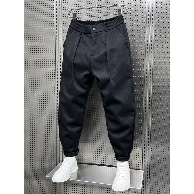 Men's Autumn Winter Wide Leg Pants Woolen Trousers Loose Harlan Style Polyester Fiber Straight Tube Business Casual Trousers