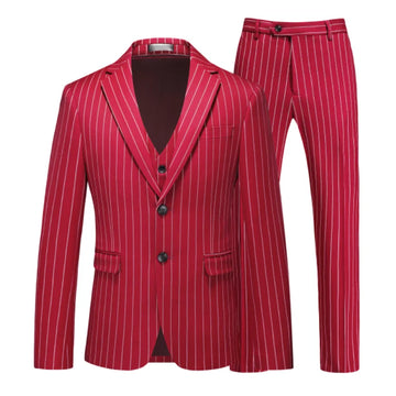 High-quality, fashionable, stylish and versatile striped men's stand, slimming and fashionable plus-size suit three-piece set