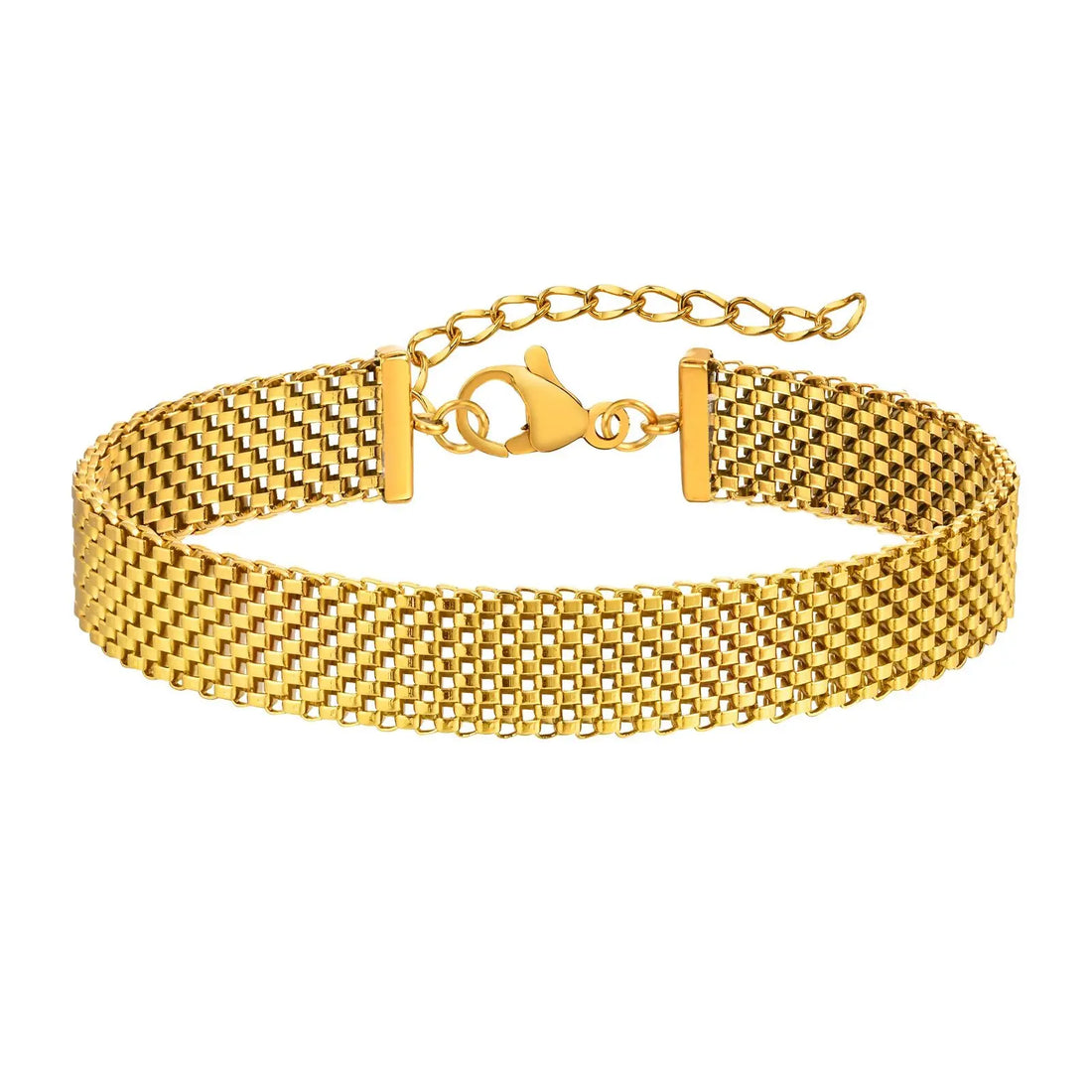 Women's Chunky Link Chain Mesh Bracelet, Stainless Steel Gold Plated Waterproof Jewelry