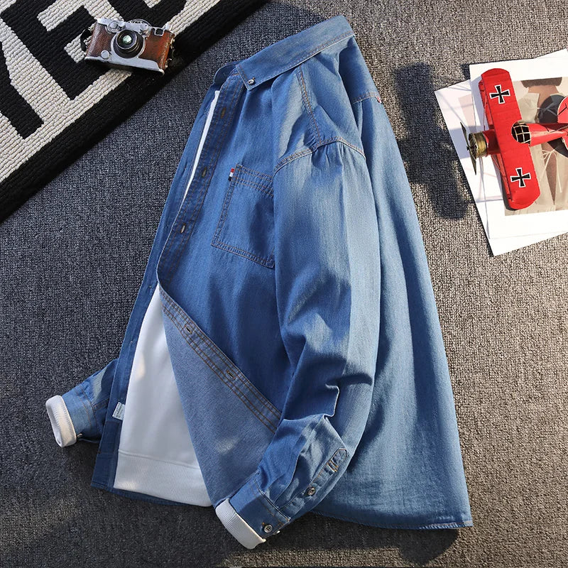 High-quality, stylish, versatile and casual shirts for teenagers in autumn, pure cotton denim long-sleeved shirts