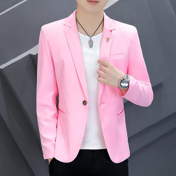 Men's Korean Slim Fit Pink Suit 2025 Fashion Casual Coat Handsome Personality Spring Autumn Trendy Streetwear