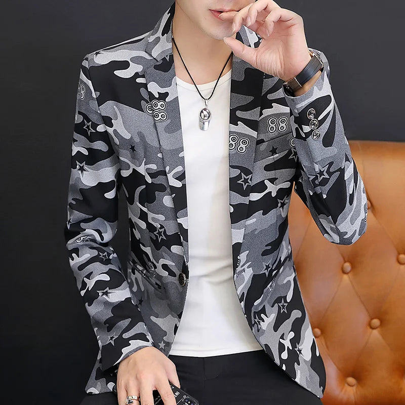 2025 British light mature style high-end camouflage small suit jacket for men, trendy, cool and casual formal single suit