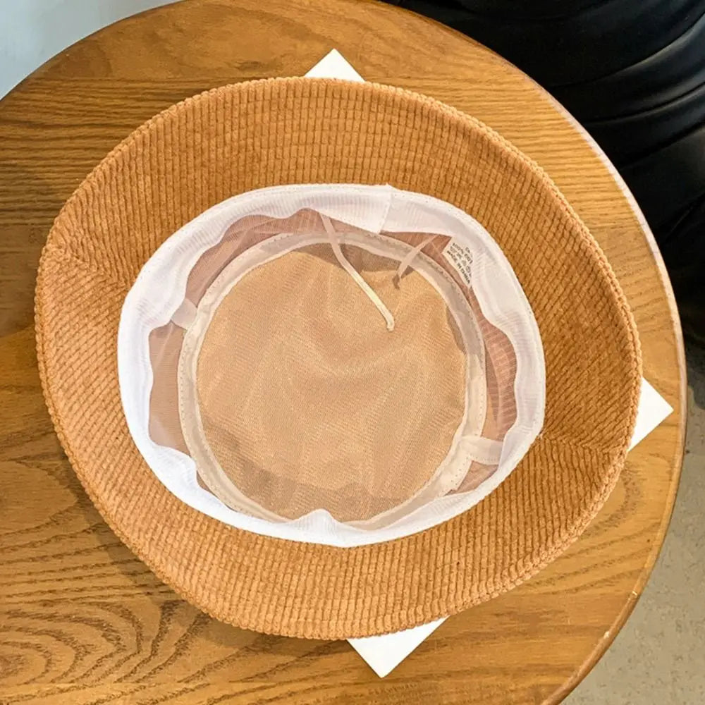 Corduroy Bucket Hat Outdoor Warm Soft Fisherman Cap Plush Casual Panama Hat Men Women