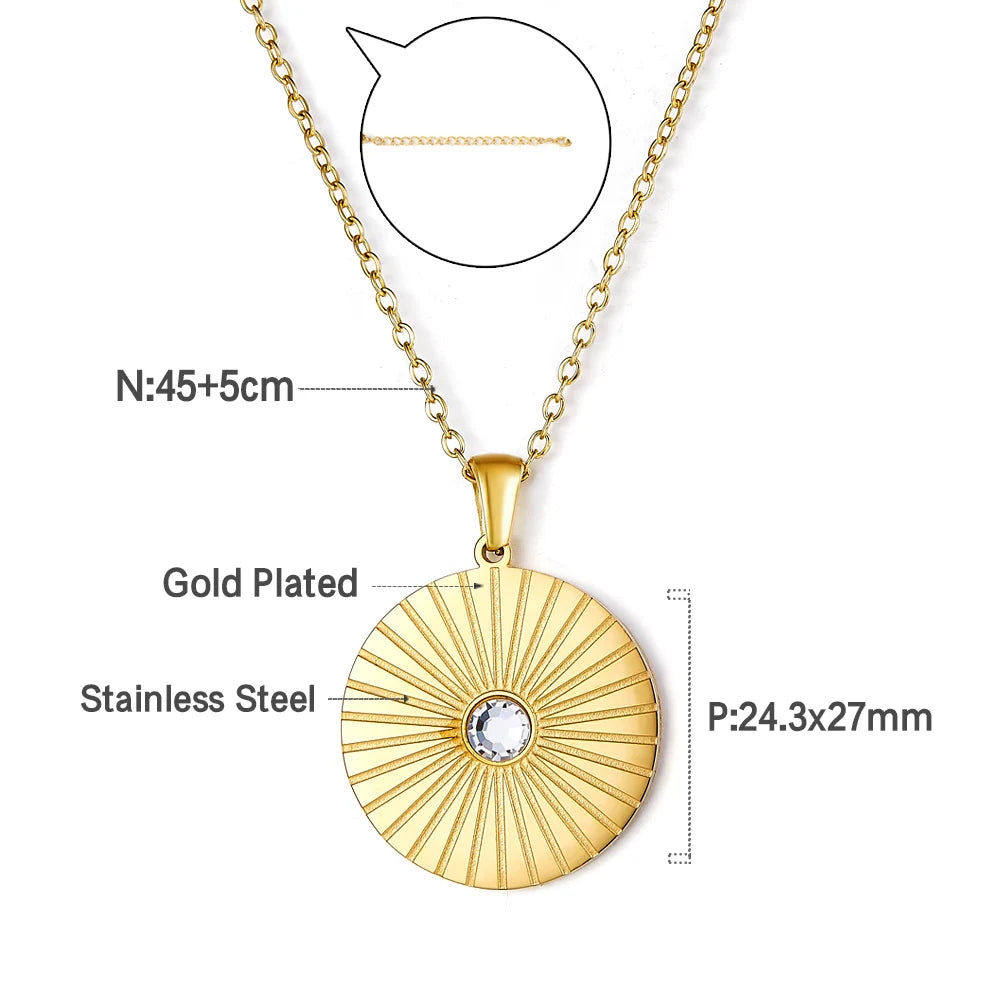LUXUSTEEL Gold Color Round Pendant Necklaces For Women Luxury Party Jewellry Accessories Elegant Neck Ornaments collier femme