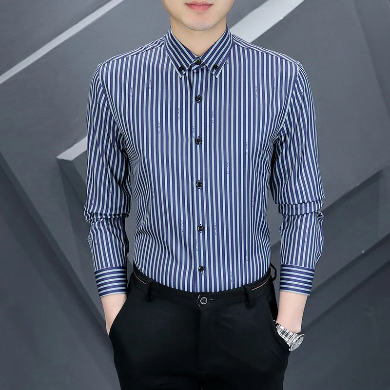 High-quality autumn new style, fashionable, stylish, versatile and trendy business casual striped long-sleeved shirt