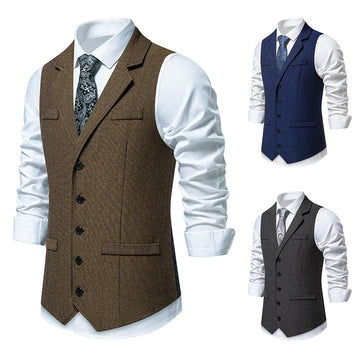 2024 Spring/summer New Men's Suit Vest with Herringbone Fabric Splicing Satin Single Breasted Fake Pocket Formal Vest