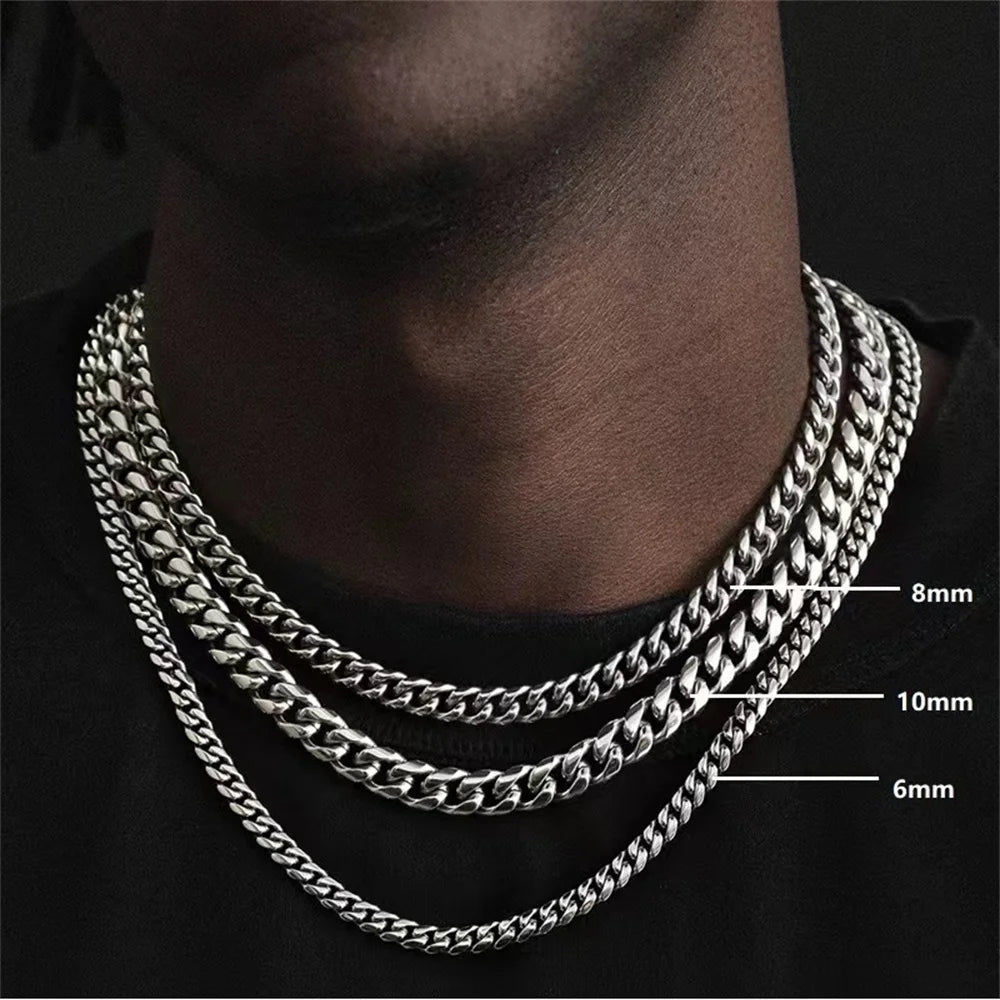Gold Color Cuban Chain Stainless Steel Men Necklace Simple Basic Chain Necklace For Women Hip Hop Jewelry Trendy Accessories