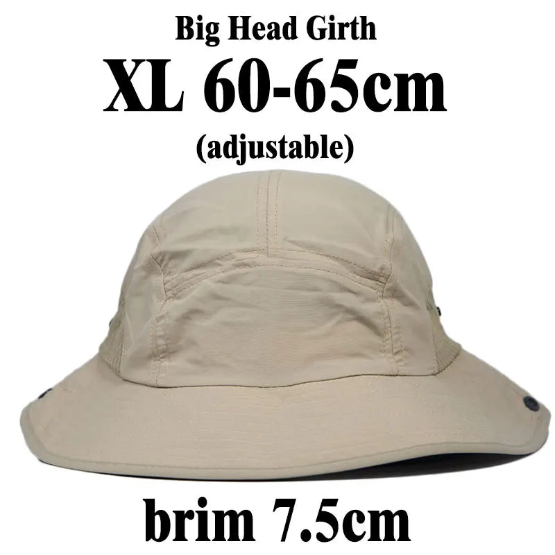 XXL Big Head Bucket Hat 60-65cm Men Summer Outdoor Fisherman Cap bob pluie homme chapeau safar Wide Brim Sun Hat with Chin Strap