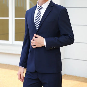 Men's Professional Work Suit High Quality New Style Solid Color Stylish Handsome Jacket And Trousers Set Two Pieces