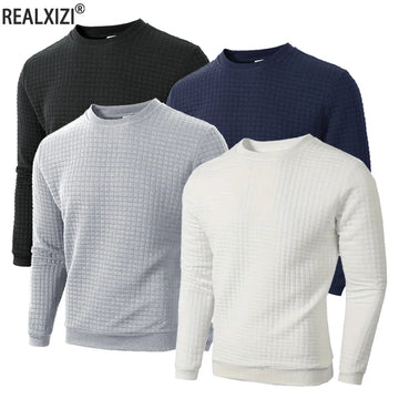 Autumn Men's Crew Neck Pullover Solid Color Casual Jacquard Check Sweatshirt Long Sleeve Warm Slim Sweaters Knitted Streetwear