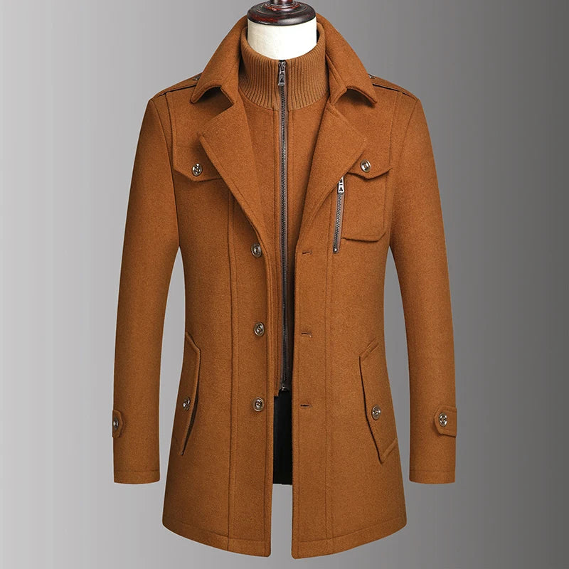 High-quality double-neck woolen overcoat for autumn and winter, a business and fashionable men's woolen coat for middle-aged men