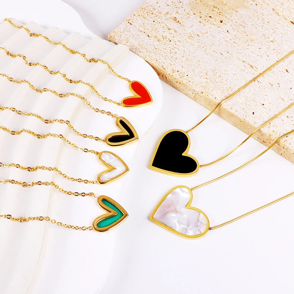 LUXUSTEEL New Classic Love Heart Pendant Necklace For Women Stainless Steel Lovely Cute Colorful Shell Choker Party Accessories