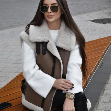 UNIZERA2023 High Quality Autumn/Winter New Women's Fashion Tri Color Fleece Panel Tank Top