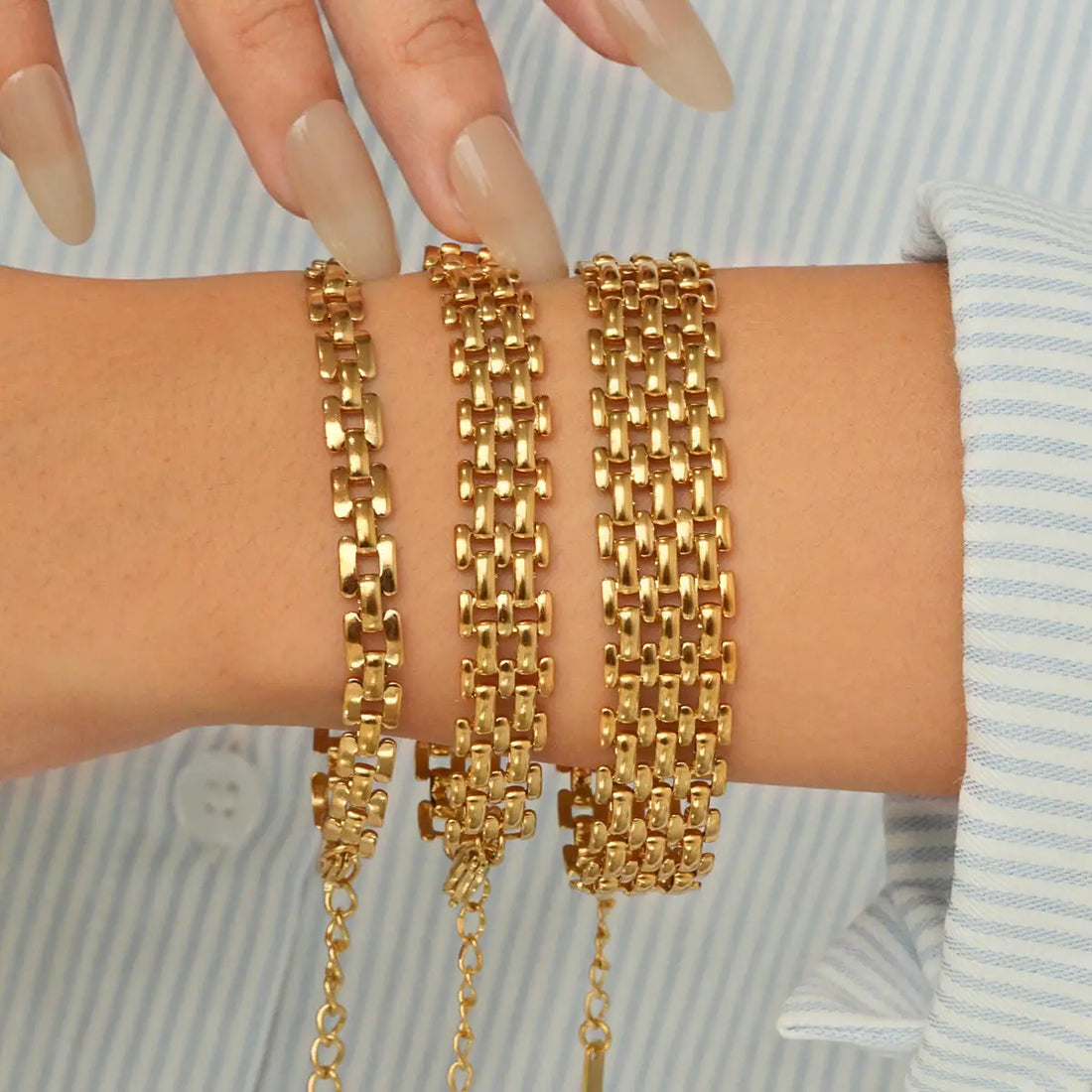 18k Gold Plated Mesh Link Bracelet for Women, Clavicle Chain Wrist Bracelet Polish Jewelry