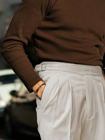 Men's Elegant Neapolitan Light Business High Waist Straight Leg Trousers Autumn Winter New Arrival Velvet Buttoned Pleated Pants