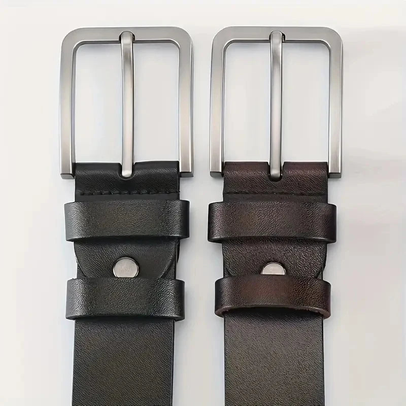 2pcs New Retro Men's Needle Buckle Belt,Casual Business Fashionable Belt,Alloy Buckle Real Belt Body, Paired With Jeans And Suit