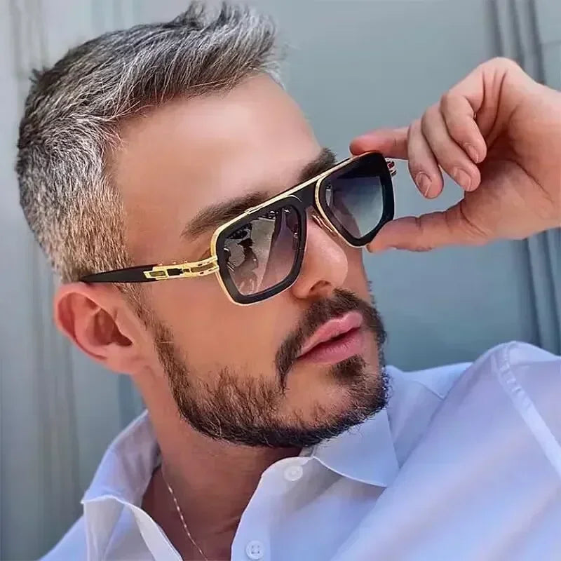 Retro Men's Square Sunglasses Brand Designer Men's Ladies Fashion Luxury Classic Big Frame Gradient Driving Sunglasses UV400