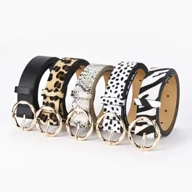 2024 New Women's Belt Leopard Snake Zebra Pattern Snakeskin Cos Skin Cricle Pin Golden Buckle Belts for Dress Jeans Suits