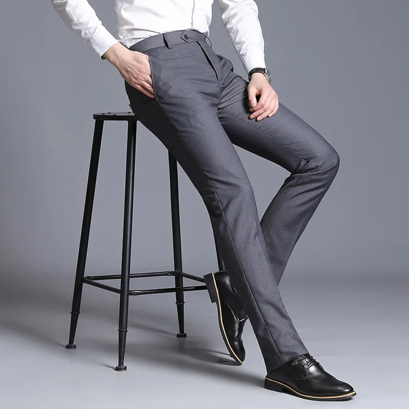 High-quality, fashionable and stylish solid-color men's slim-fit, no-iron skinny pants, work pants, and oversized dress pants