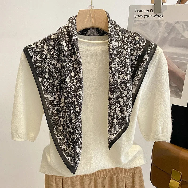 Retro Floral 70cm Velvet Square Hair Scarf for Women Head Hijab Small Neck Tie Kerchief Female Headband Foulard Neckerchief Gift