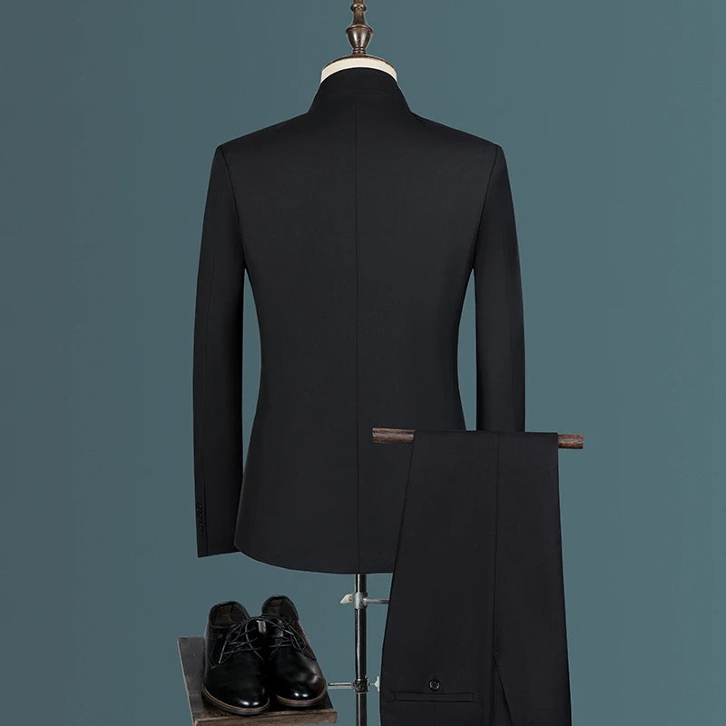 Men's business, fashionable, cool, casual, stand-up collar, single-piece Korean-style Zhongshan suit two-piece set