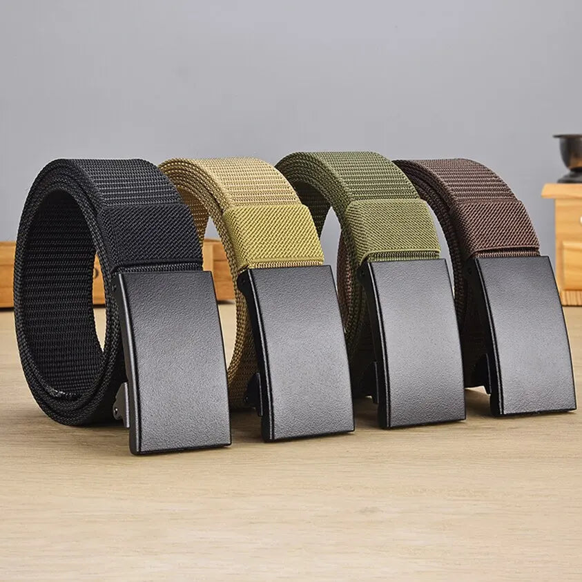 Men's Belt Automatic Metal Buckle Imitation Nylon Webbing Outdoor Work Belt Toothless Automatic Buckle Casual Sports Canvas Belt
