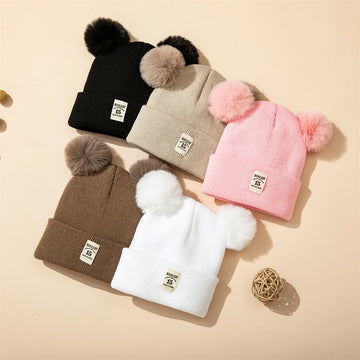 1PC Solid color knit hat Newborn baby hat Plush ball Cute winter hat boys girls skullcap