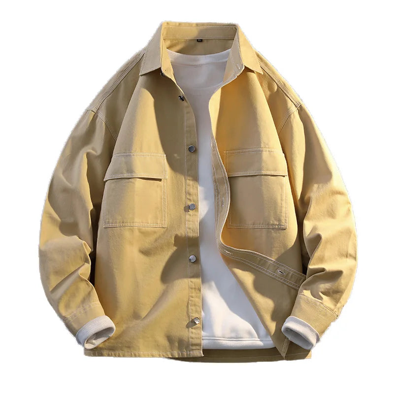 Autumn new men's fashionable, cool and versatile casual shirt, pure cotton workwear long-sleeved shirt for teenagers