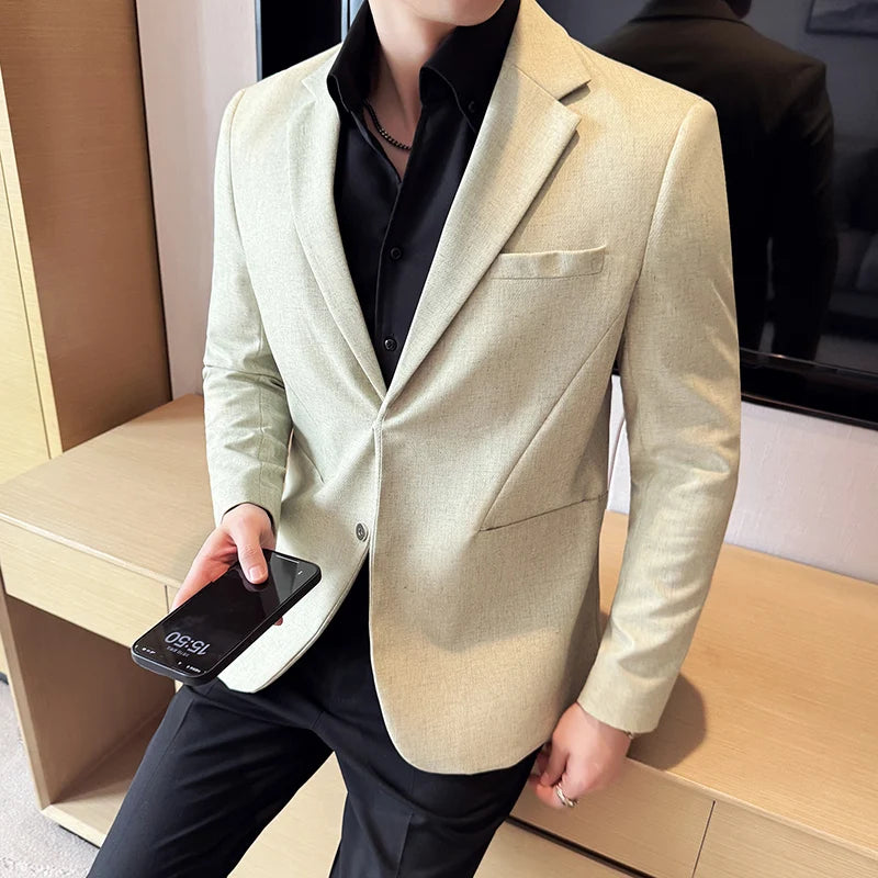High-quality, fashionable and stylish business linen breathable magnetic button-down suit jacket with two buttons