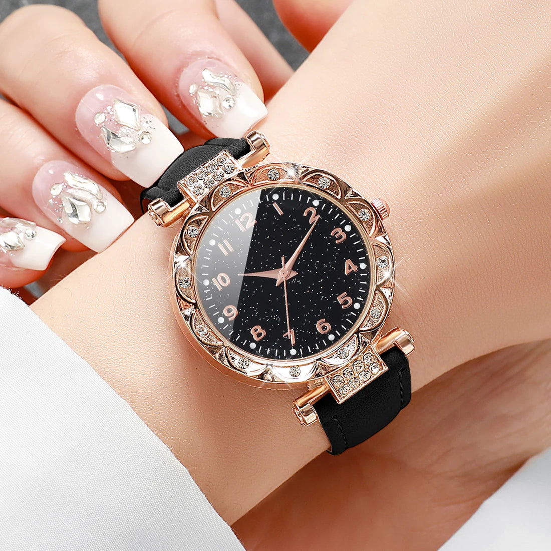 Fashion Arabic Starry Sky Dial Women Quartz Wristwatch Ladies Casual Leather Strap Watch  Relogio Feminino(Without Box)