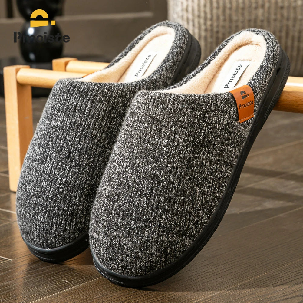Memory Foam Cushion Slippers men Suede TPR Sole Platform Warm Soft Non Slip Stripe Comfortable Indoor Shoes Knited