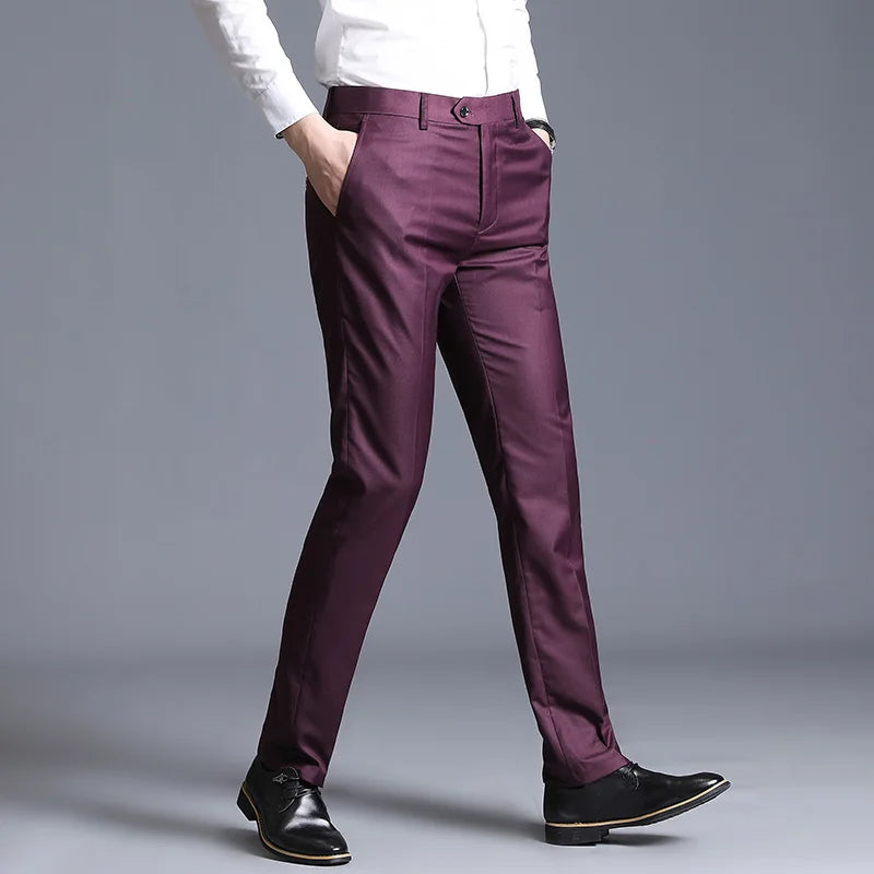 [2024] [Business style] New fashion handsome men's dress pants business solid color loose casual long pants slim suit pants