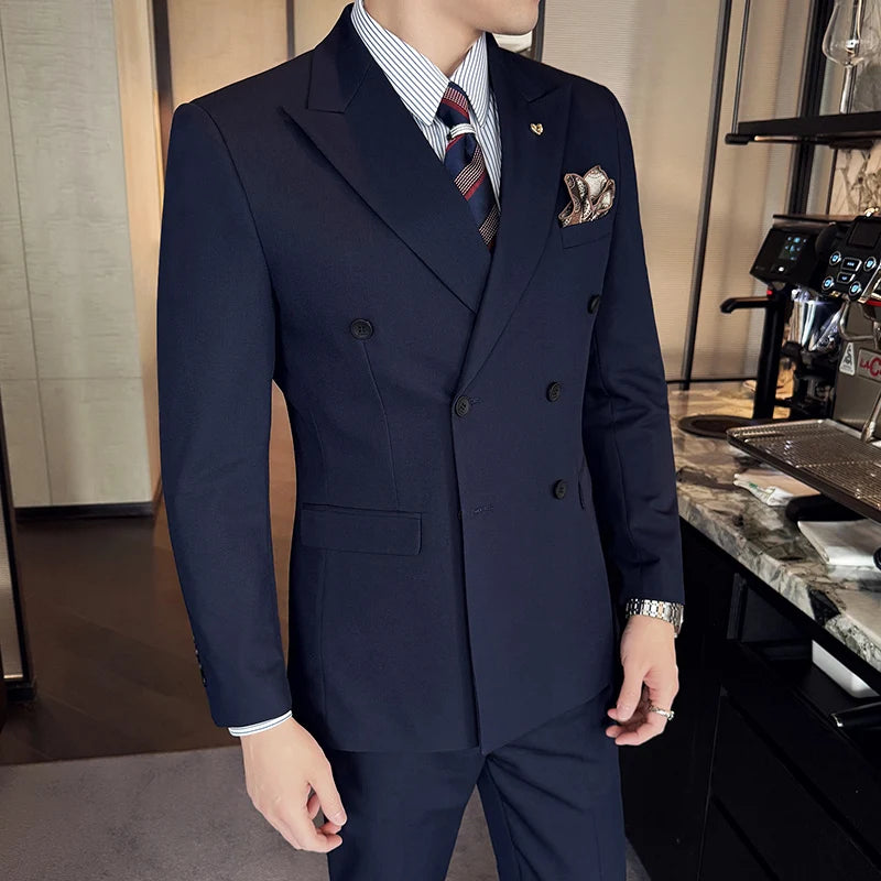 Brown Double-Breasted Men's Casual Suit Three-Piece Set Wedding Dress New Style for Groomsmen And Special Occasions