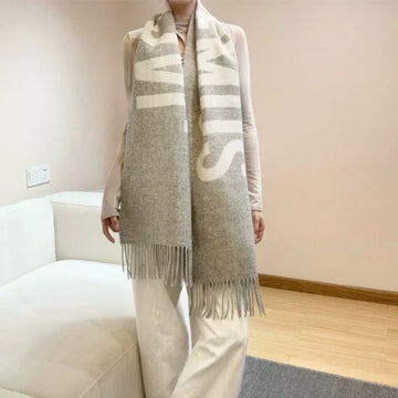Women's 100% wool scarf high-end winter thick warm neck cover high-end women's fashionable cashmere shawl printed letter style