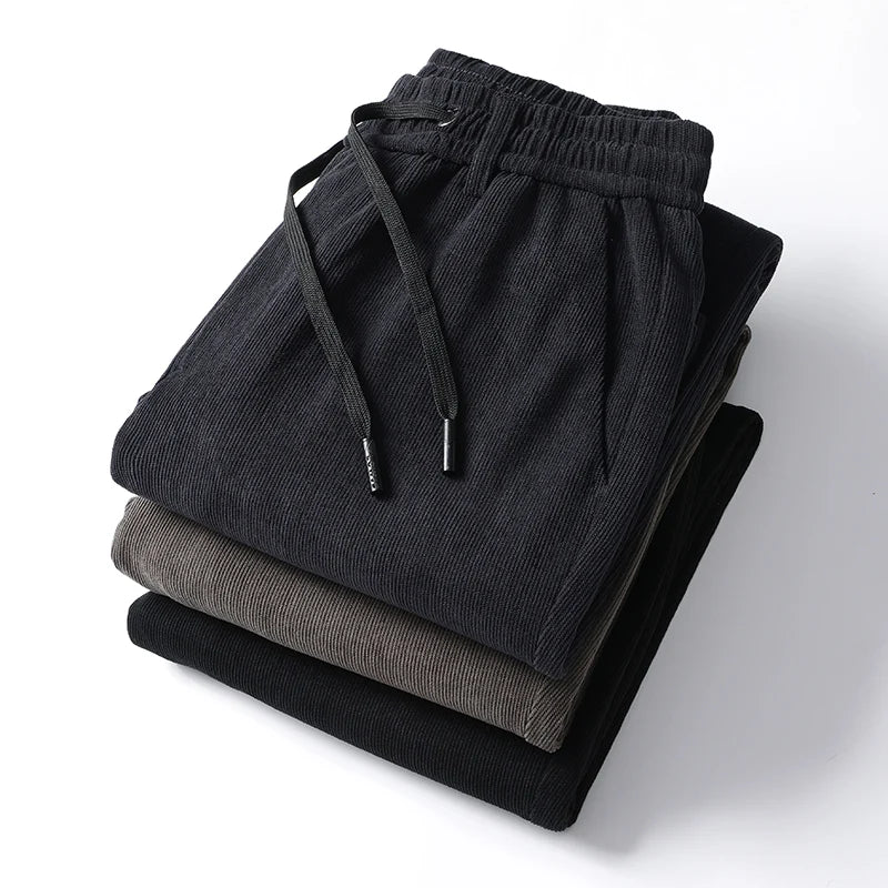 Elastic Waist Casual Pants Men Joggers Loose Fit Straight Pants Spring Autumn Male Trousers Large Size Black Grey