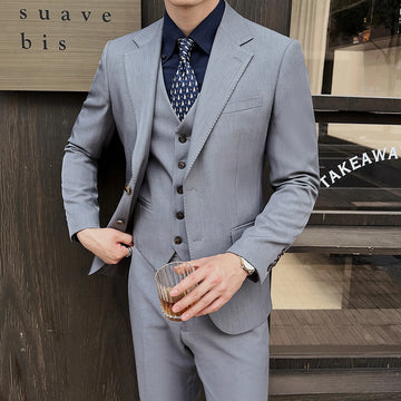 High-quality wedding men's suit three-piece set, best man and groom's uniform work clothes, fitted casual suit set
