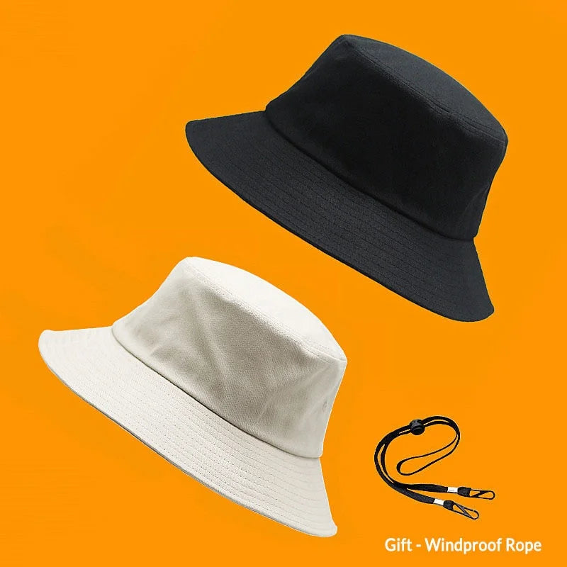 Big Head Men Size Sun Bucket Hat Women Fisherman Bob Cap Pure Cotton Cotton Plus Bucket Size 54-57cm 57-60cm 60-63cm