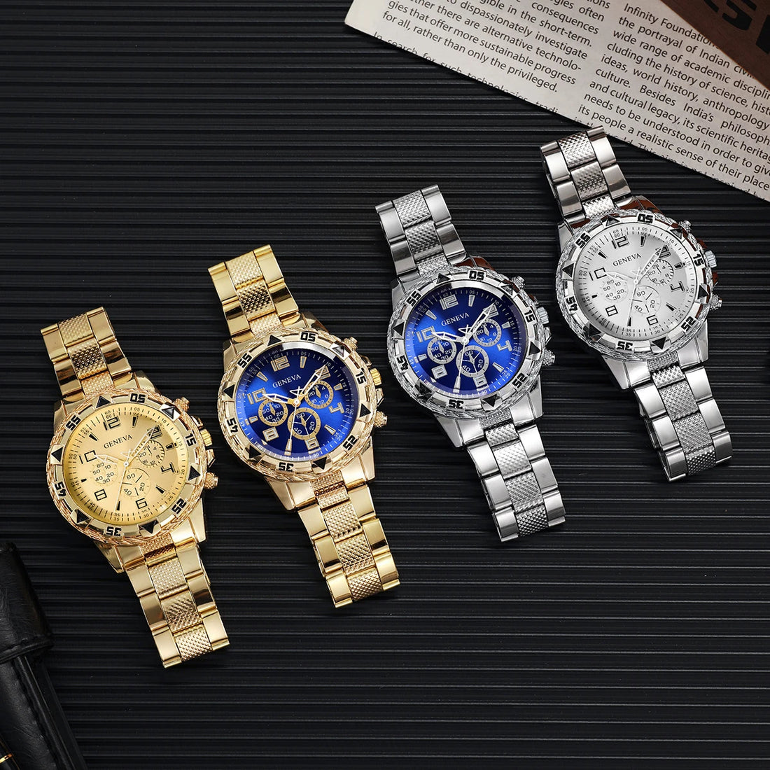 4PCS/Set Men Business Watches Fashion Big Dial Analog Quartz Watch for Men Clock Gift Relogios Masculino（Without Box）