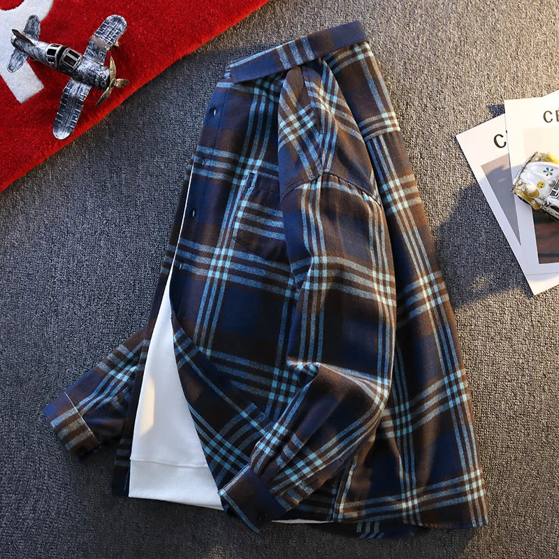 High-quality, fashionable, cool and versatile men's casual and trendy spring bestseller, teenagers' casual checked shirt